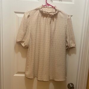 SHEIN Cream Ruffled High-Neck Short Sleeve Blouse